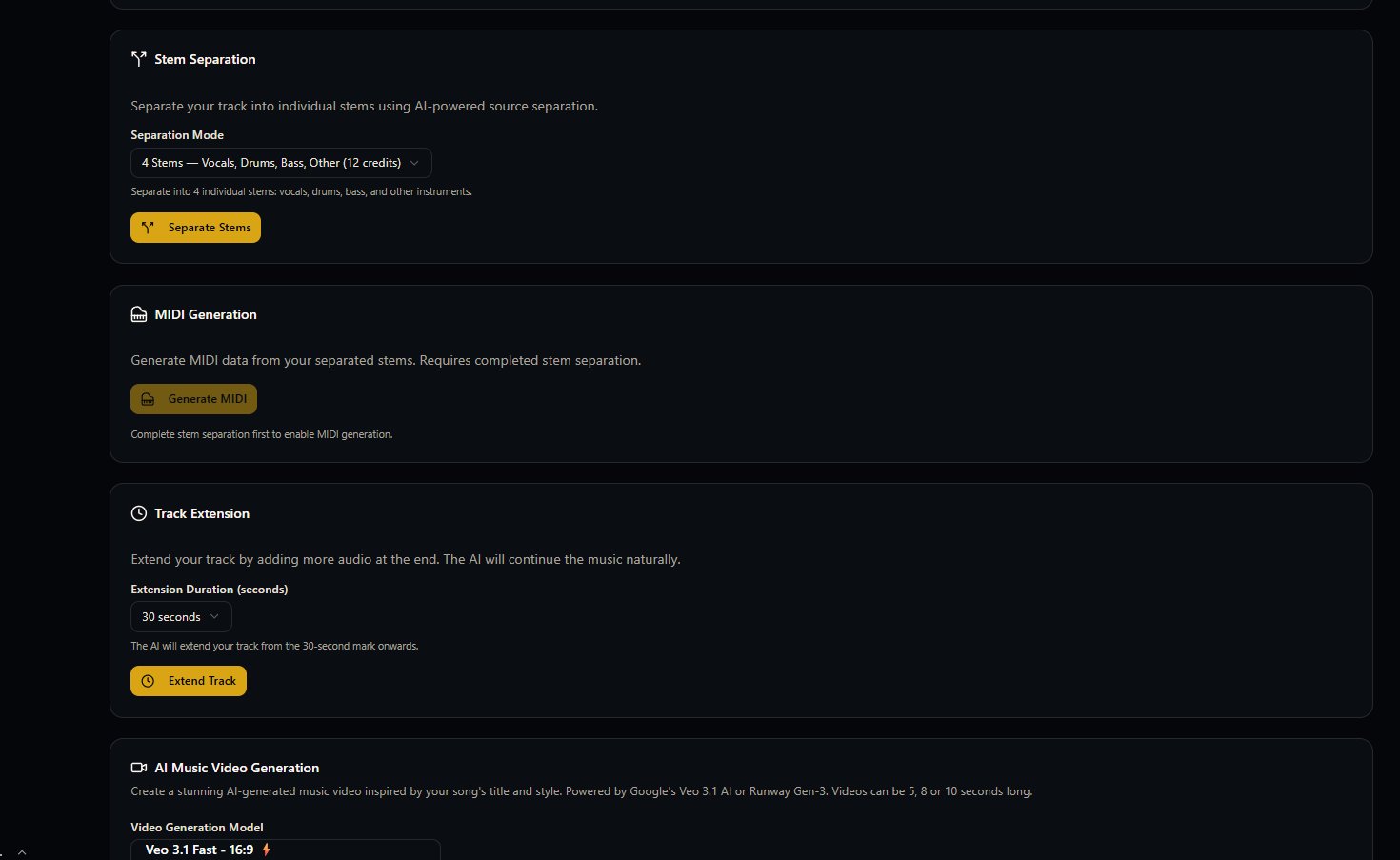 Track Editor — select 4 or 6 stem separation mode