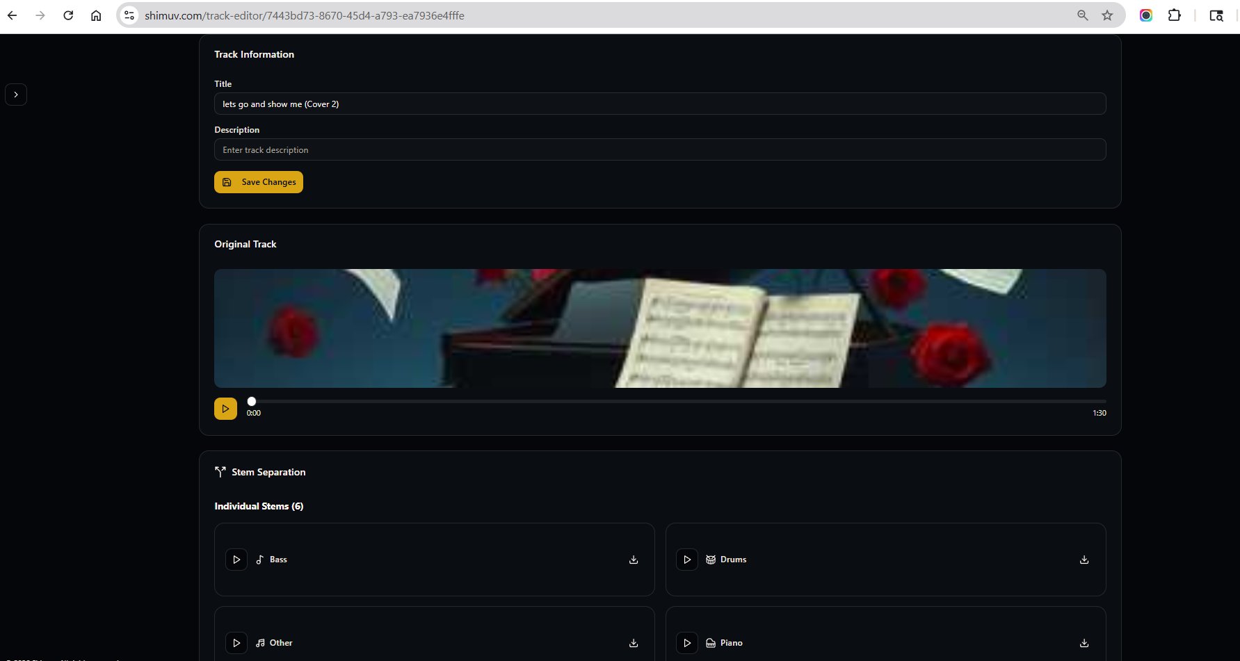 Individual stems ready — Bass, Drums, Other, Piano, Guitar, Vocals